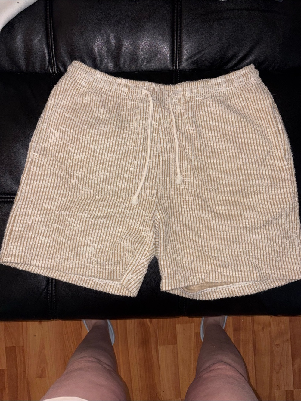 American Eagle Cream/Tan Ribbed Knit Shorts with Drawstring